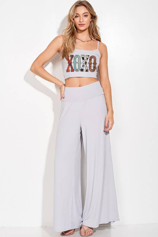 Peace Love Line - Wholesale Lounge Set - Women's - XOXO CROP TANK TOP AND WIDE LEG PANTS SET8
