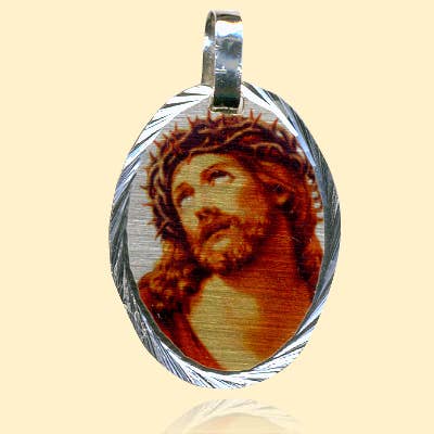 Pendente Oval Sterling Divino Rostro Con Espinas por atacado de Moosepablos, Inc.