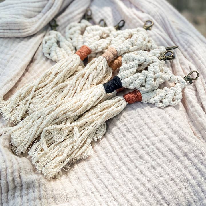 Macrame Shell Keychain for wholesale by Rustic and Gypsy