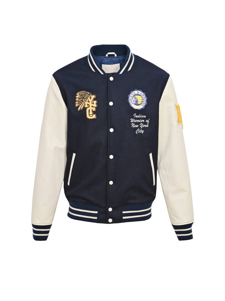 Varsity Dan Jacka Herr Ullkropp Läderärmar för wholesale av Blue Wellford