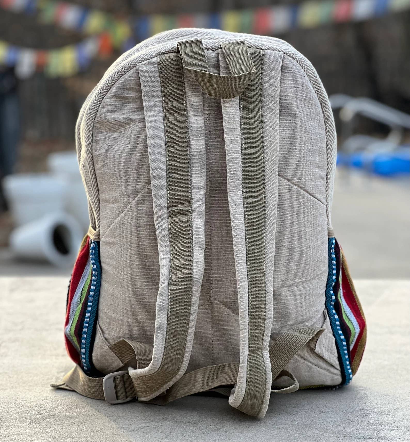 Lungta Imports - Wholesale Backpack - Unisex - Handmade Large Multi Pocket Natural Hemp Nepal Backpack6