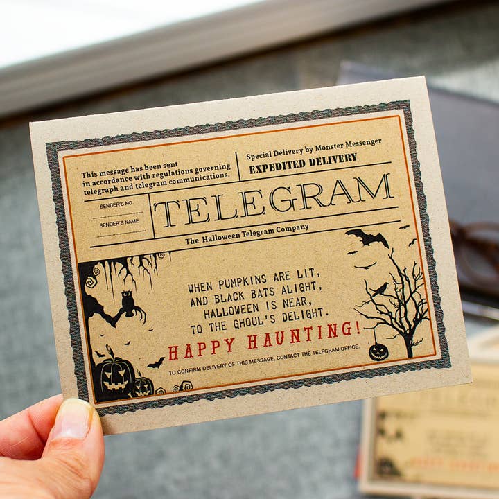 Halloween Card - Pumpkin Telegram for wholesale by Sunshine and Ravioli