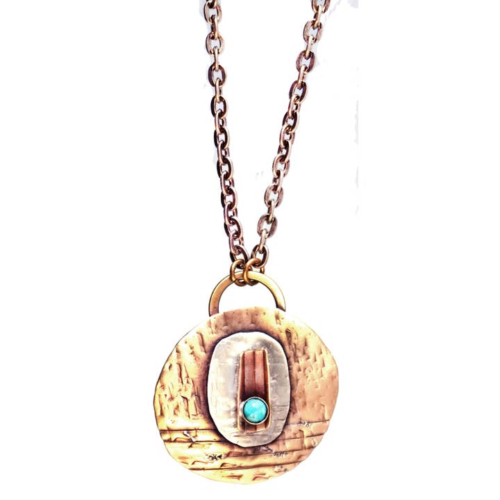 Ancient Musings Necklace Sterling and Brass Turquoise for wholesale by Whitney Designs Ltd.