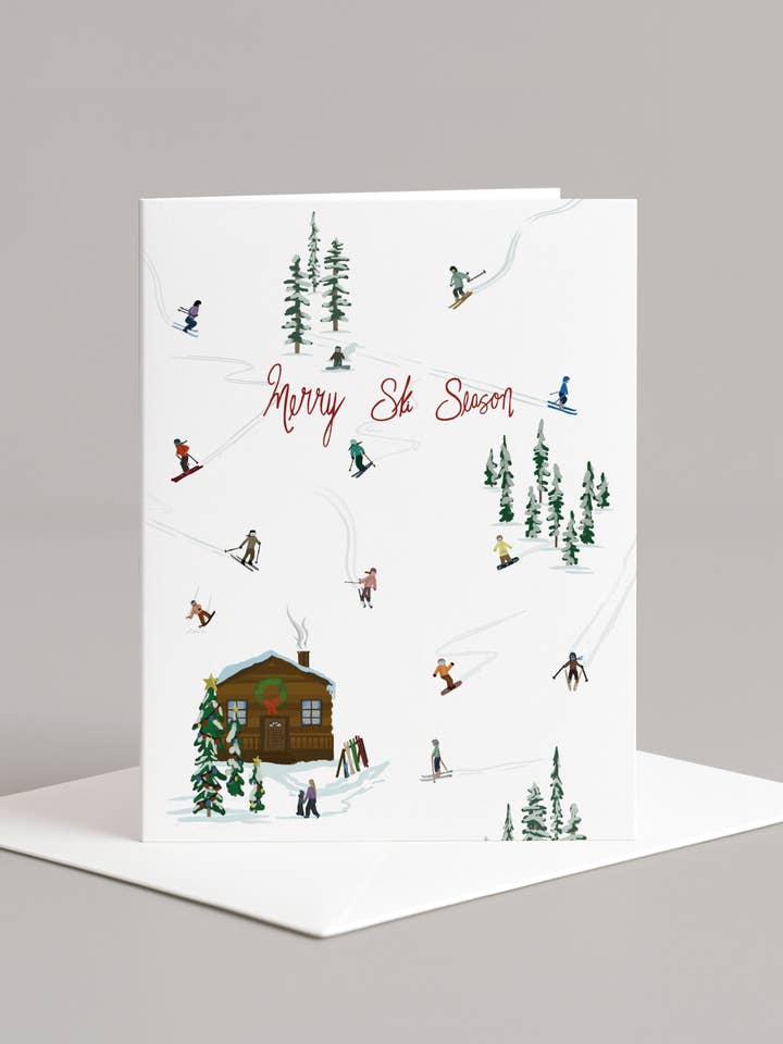 Ski Hill Holiday Card | Christmas, Chalet, Handmade for wholesale by Bygone Art Project