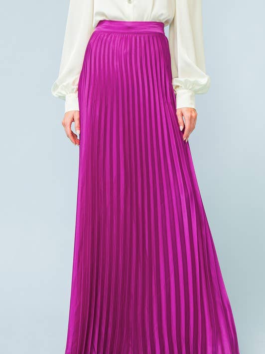 PLEATED SATIN MAXI SKIRT for wholesale by Peace Love Line