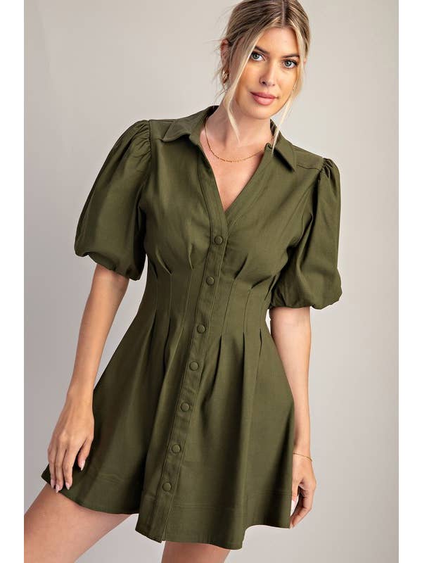 Glam - Wholesale Dress - Women's - Doing My Best Balloon Sleeve With Shirt Dress