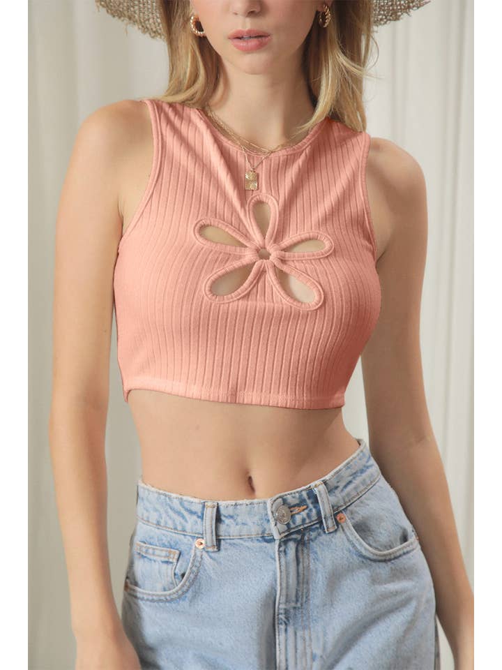 Endless Blu - Vendita all'ingrosso Top in maglia - Donna - TOP CORTO RITAGLIATO FLOREALE A COSTE DJT5212