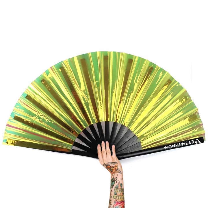 XL Festival Fan - Iridescent, Golden Goddess for wholesale by Wonkiwear Ltd