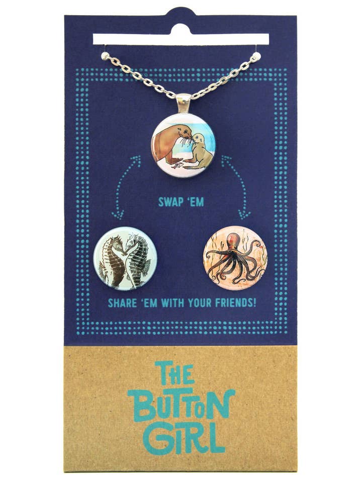 Magnetic Necklace With Two Interchangeable Magnets - Ocean Animals for wholesale by The Button Girl