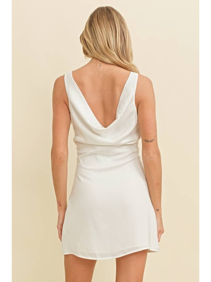 White CD11281B - ROSE DETAIL PLUNGE NECK MINI DRESS for wholesale on Faire