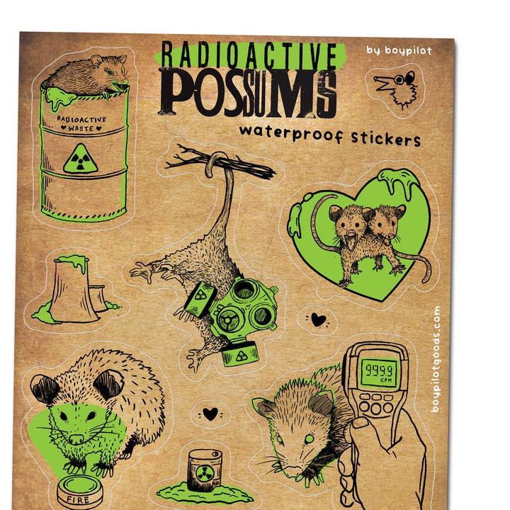 BoyPilot Goods - Wholesale Sticker - Radioactive Possums Sticker Sheet - Waterproof Vinyl4