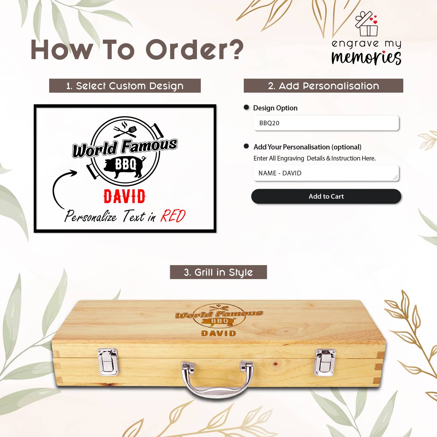 Engrave My Memories - Wholesale Outdoor Grill Tools - Personalized Grill,Custom Father's Day Gift, BBQ Grill Set6