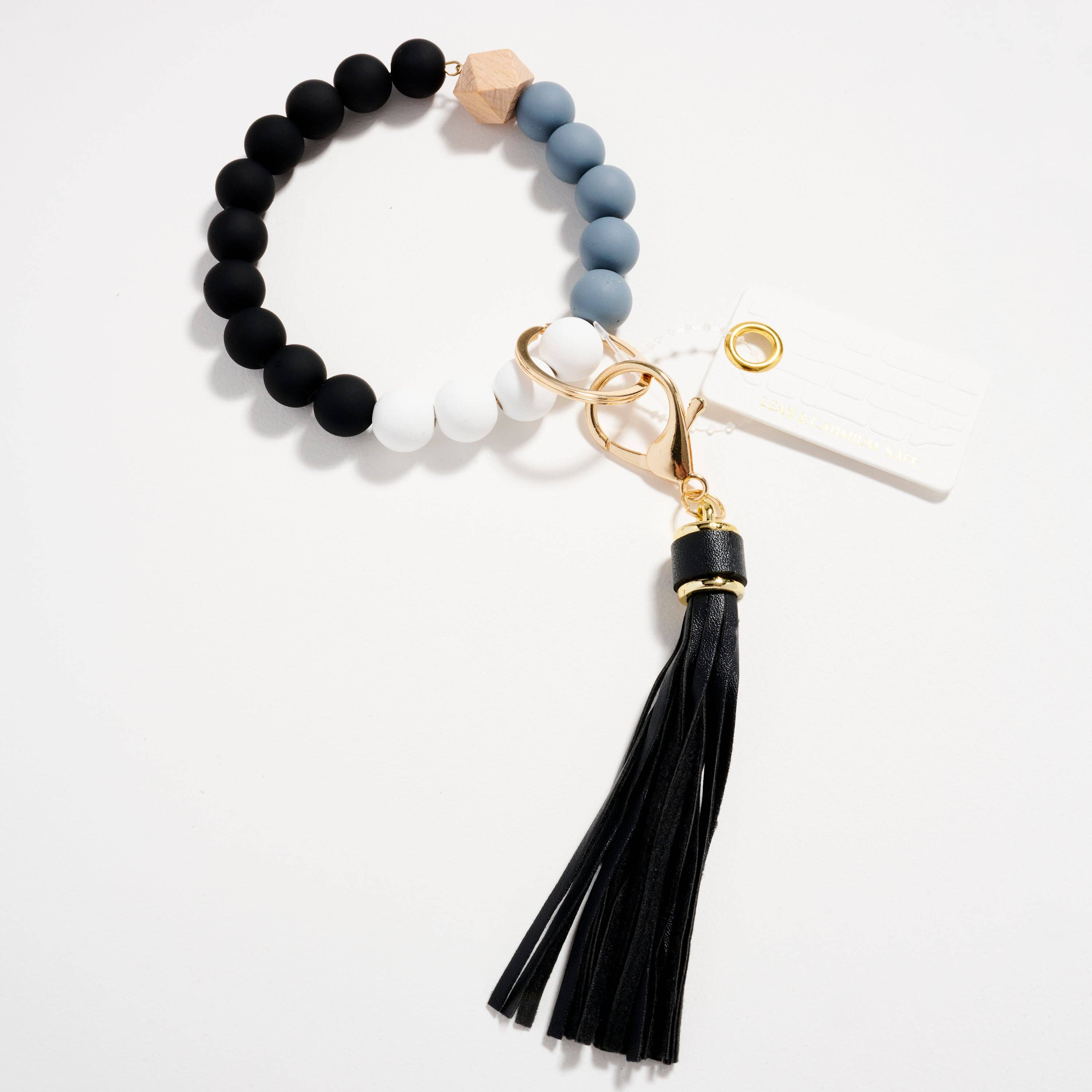 Frem – wholesale Keychain bracelet – Beaded Bracelet Keychain with Tassel – Silicone Bead Wristlet Key Ring0