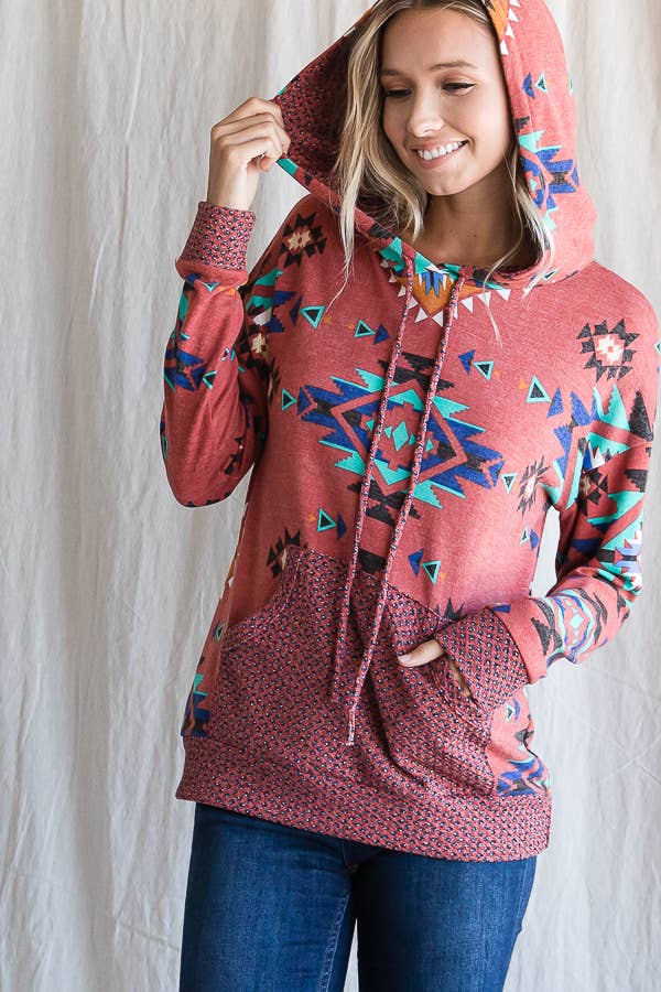 7th Ray – wholesale Hoodie – Women's – Aztec Print Drawstring Women's Hoodie T433715
