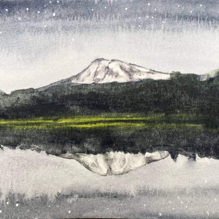 Mt Rainier watercolor mountain landscape canvas print for wholesale by Meredith Oneal Art