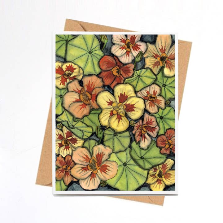 "Nasturtium" Handmade Notecard for wholesale by PinkPolish Design