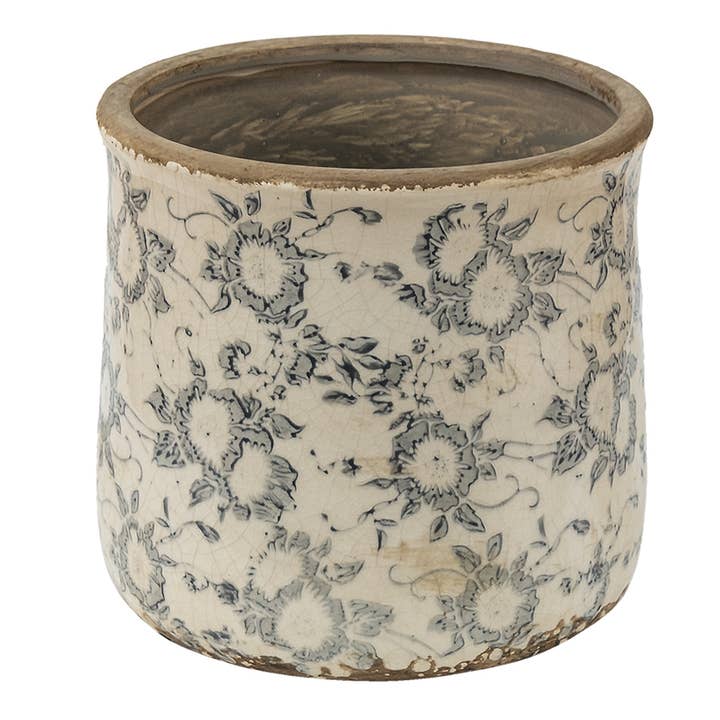 6CE1459L Planter Ø 17x16 cm Grey Beige Ceramic Flowers for wholesale by Clayre & Eef