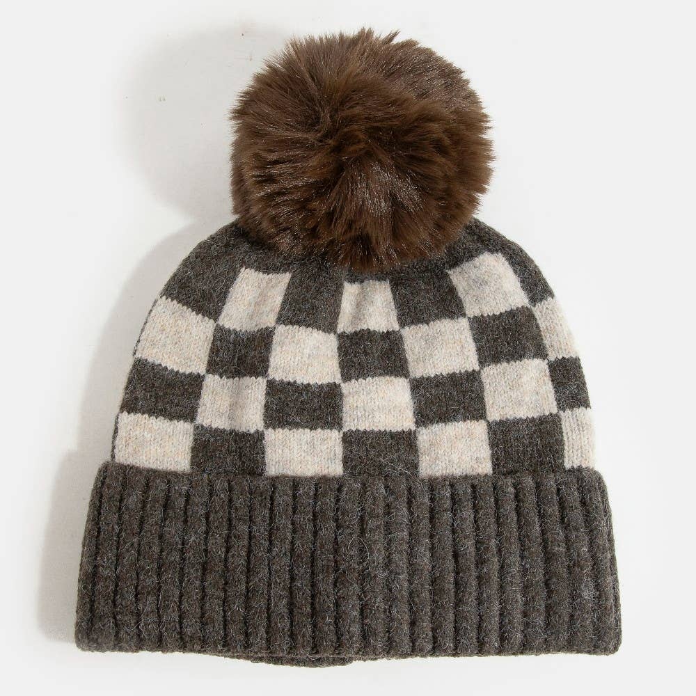Collections by Fame Accessories – Großhandel Beanie – Damen – Karierte Bommelmütze1