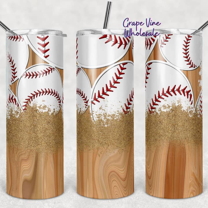 Woodgrain & Dirt Baseball 20oz Tumbler for wholesale by GrapeVineWholesale