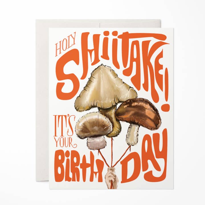 Holy Shiitake Birthday Greeting Card for wholesale by Antiquaria