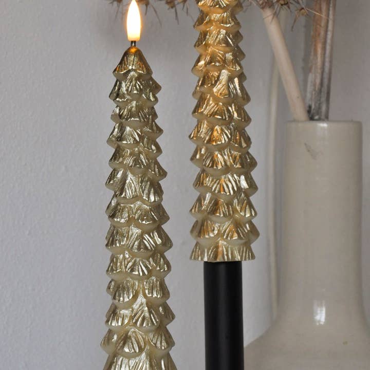 Aifcandles – Vela sem chama por atacado – Conjunto com 2 Velas LED Árvore de Natal Dourada1