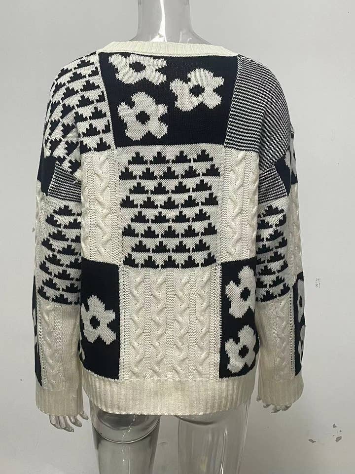 Apricot Square Floral Casual Relaxed Pullover Knit Jumper for wholesale on Faire