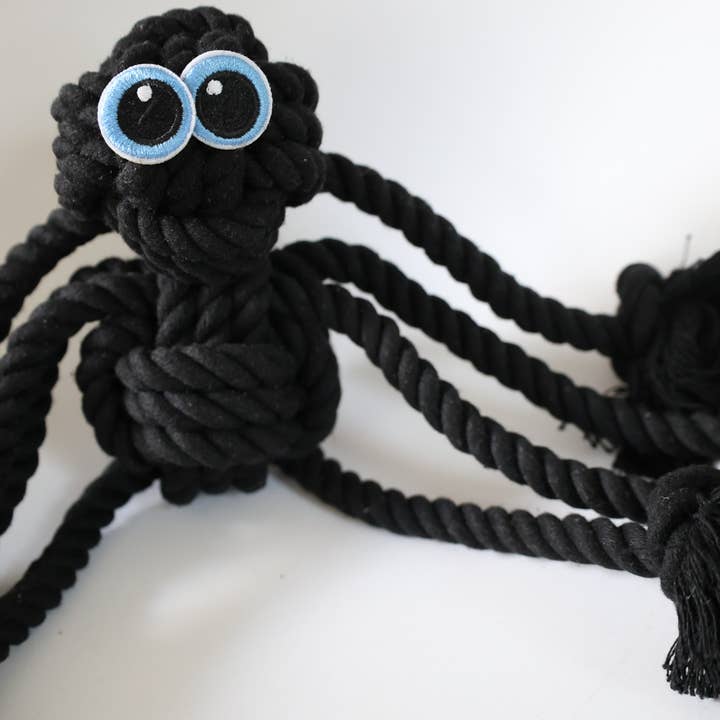 Monli Handcrafted Pet Toys - Wholesale Pet Rope Toy - Dog - Black Spider Dog Handmade Rope Toys | Halloween Decorations