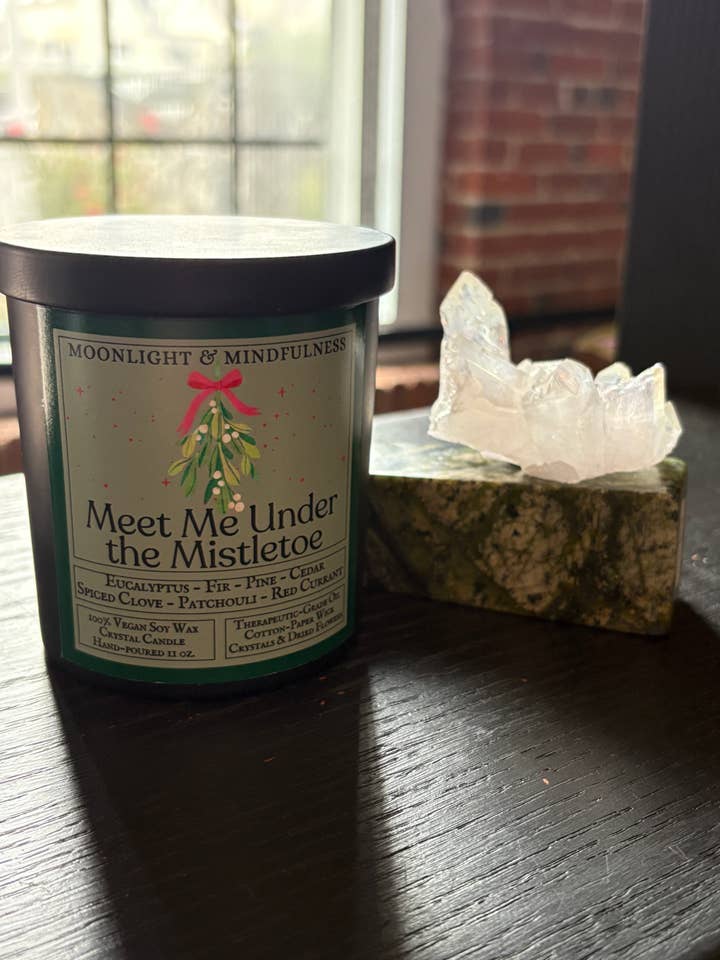 Meet Me Under The Mistletoe 100% Soy Wax Candle for wholesale by Moonlight & Mindfulness