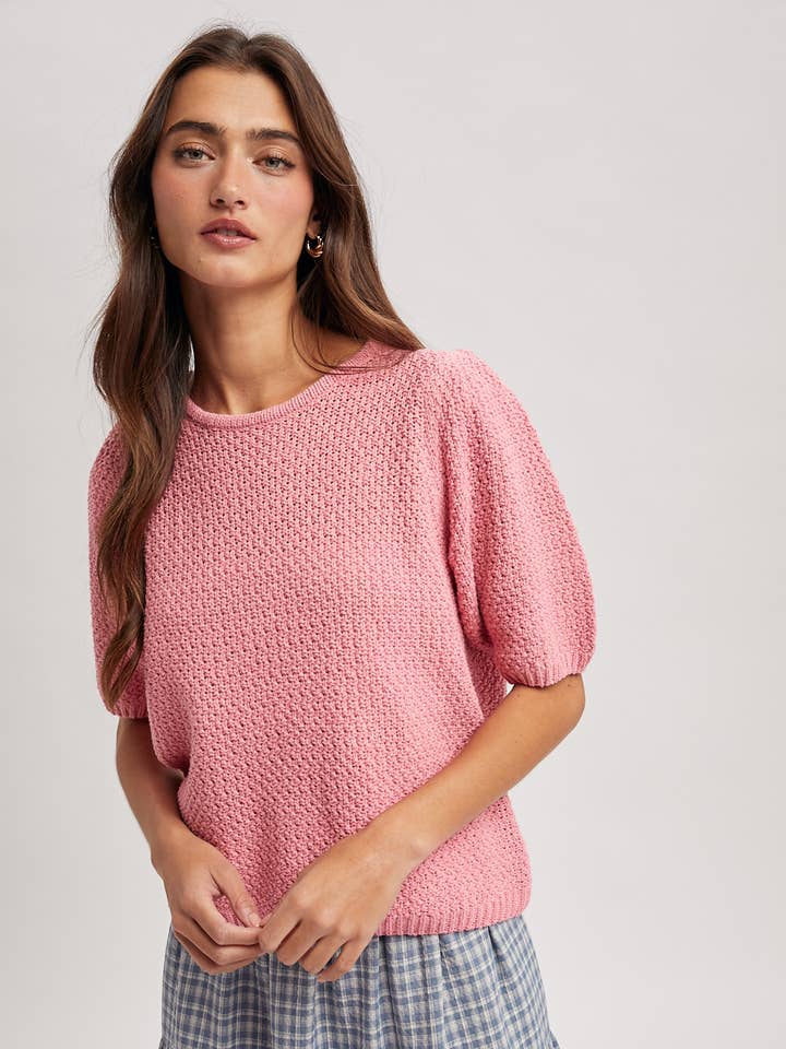 TEXTURED 1/2 SLEEVE SWEATER TOP / WL25-11522 for wholesale by Wishlist Apparel