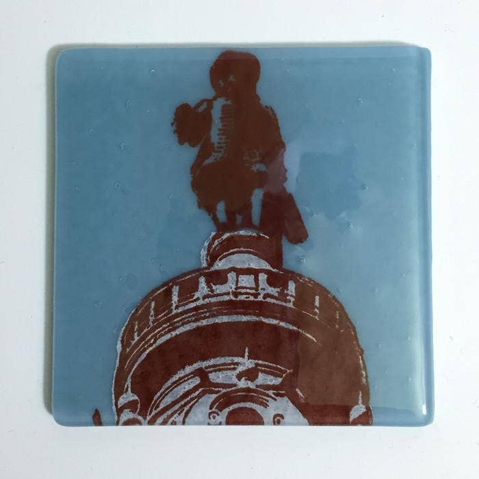 Philadelphia William Penn Fused Glass 4" Single Coaster for wholesale by Kiku Handmade | Contemporary Fused Glass Home Goods