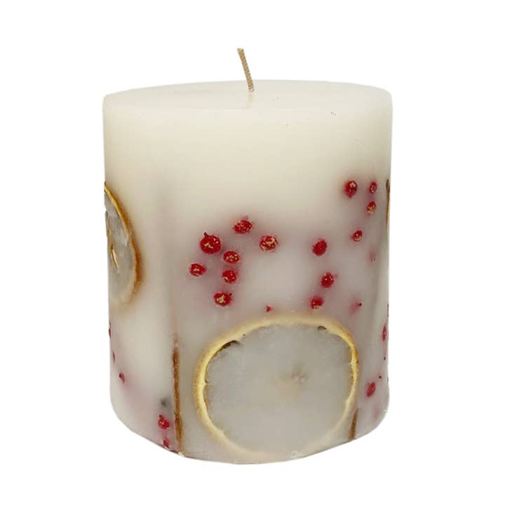 Andaluca - Wholesale Pillar Candle - Holiday Orange Sugared Pomegranate Botanical Pillar Candles