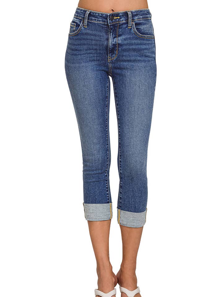 Cuffed Skinny Cropped Denim Pants for wholesale by Vanilla Monkey