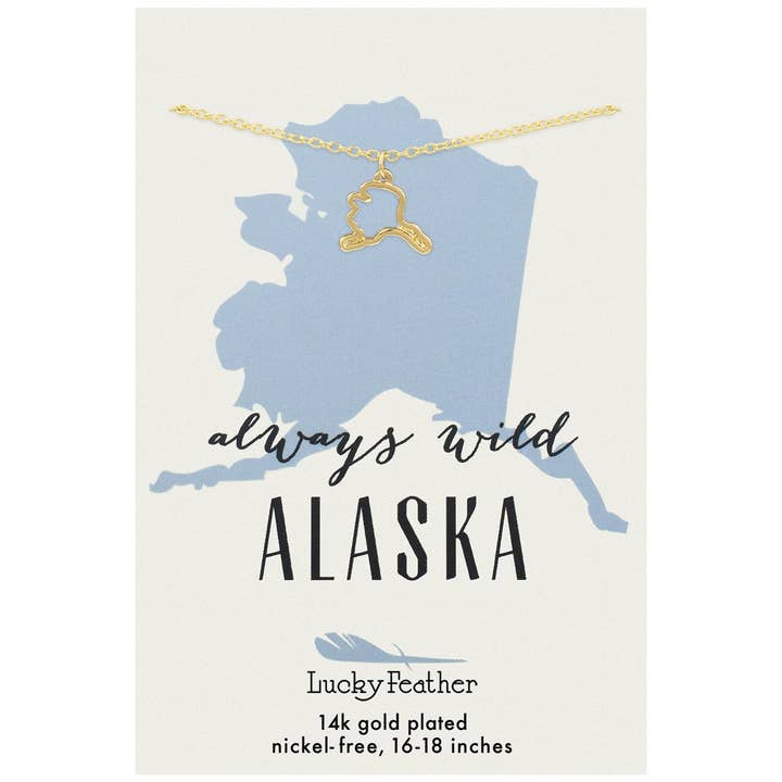 State Necklace - Gold - ALASKA for wholesale by Lucky Feather