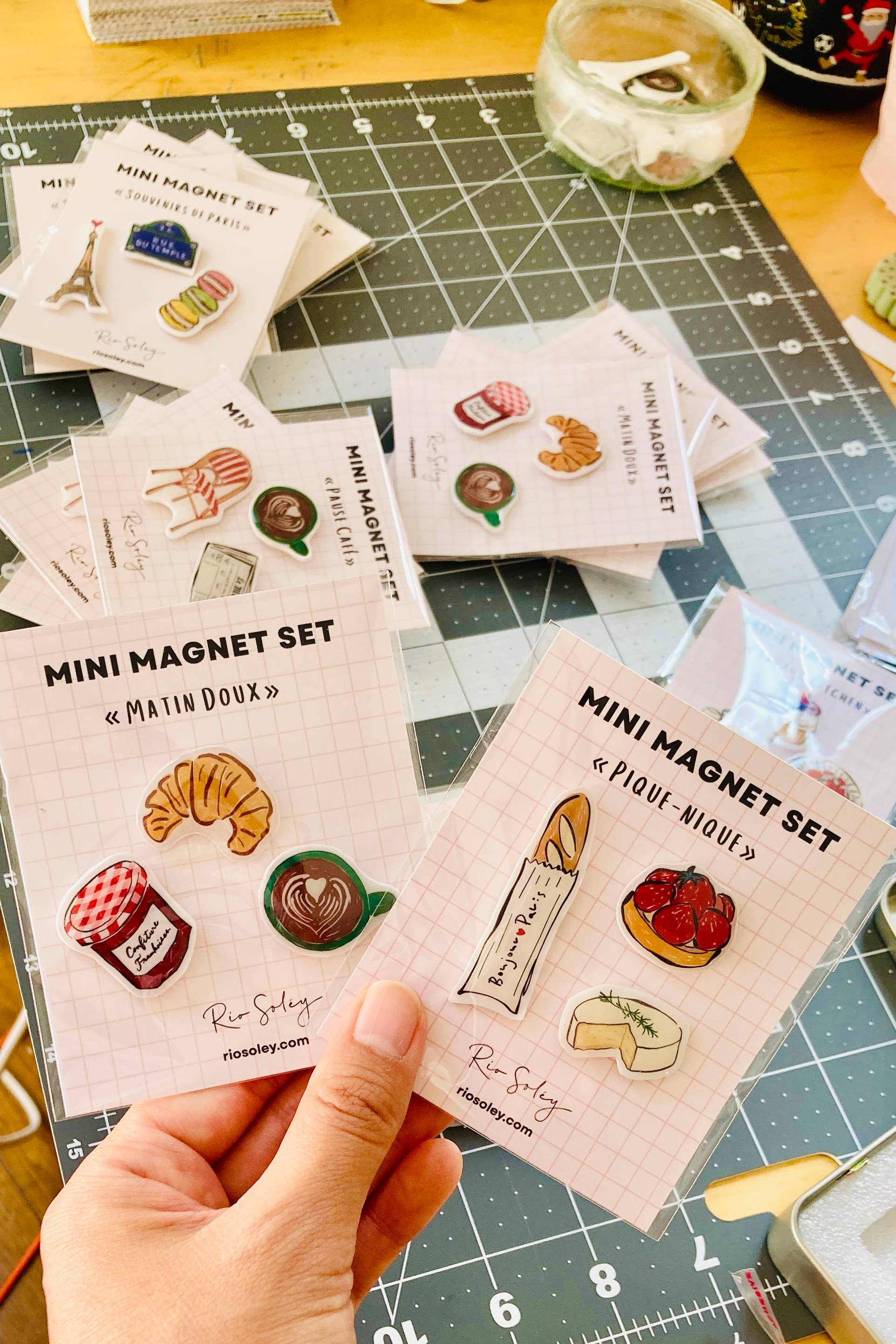 Rio Soléy - Wholesale Magnet - Handmade Mini Magnet Set - Matin Doux (Croissant, Coffee & Strawberry Jam)3