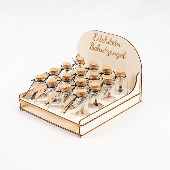 RADULY - Vente Cadeaux pour invités - Présentoir en verre avec pierres précieuses : ange gardien