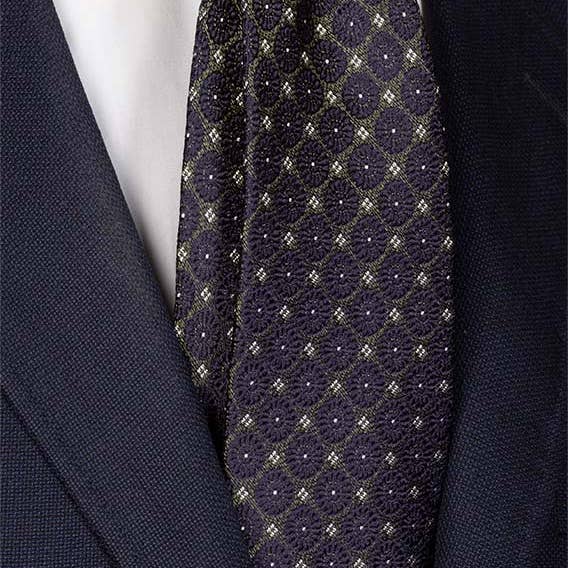 Graffeo Cravatte - Wholesale Necktie - Men's - Green Jaspé Silk Tie with Blue and White Pattern J14