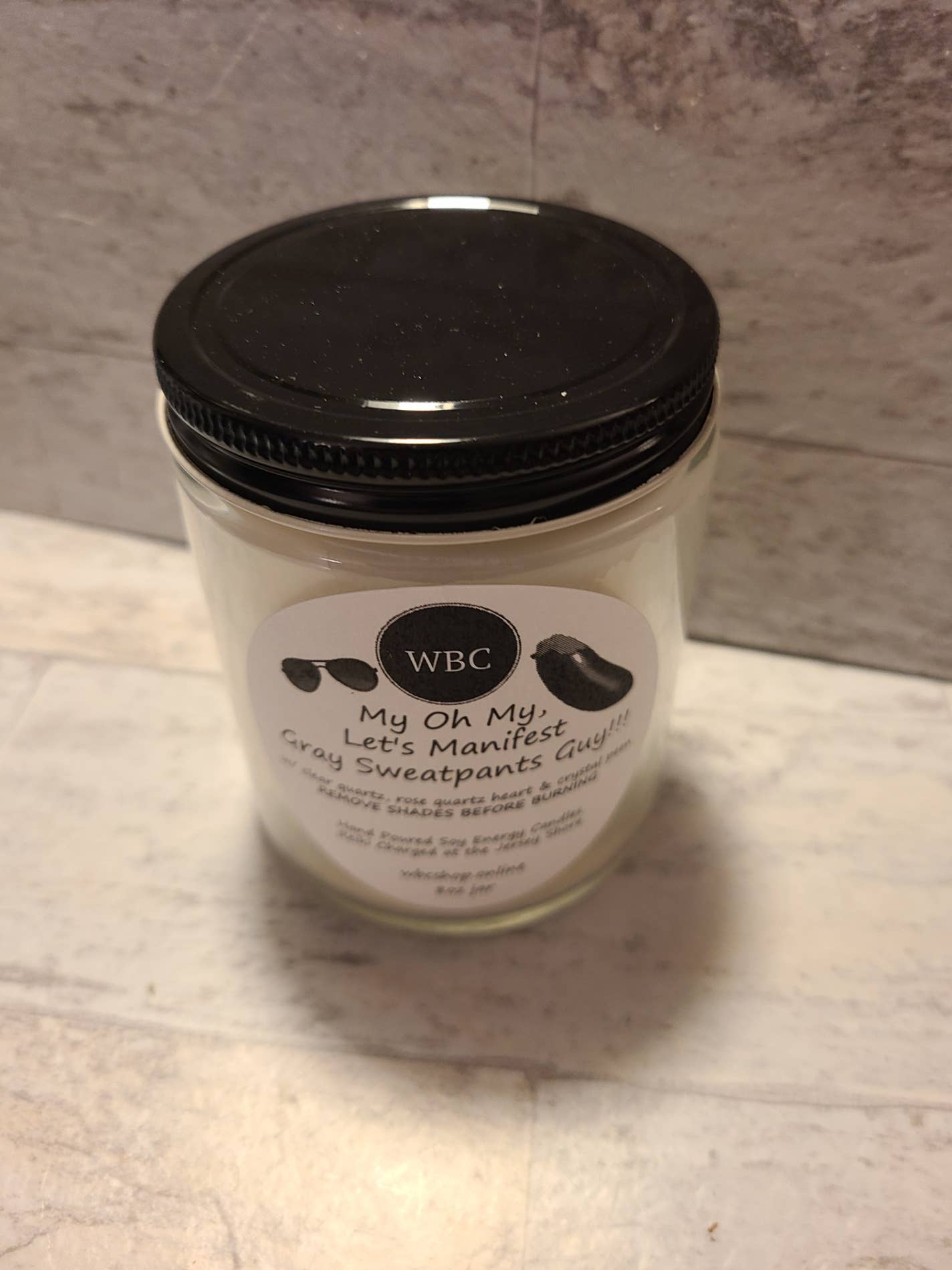 WBC Shops - Wholesale Jar/Filled Candle - Let's Manifest Gray Sweatpants Guy1