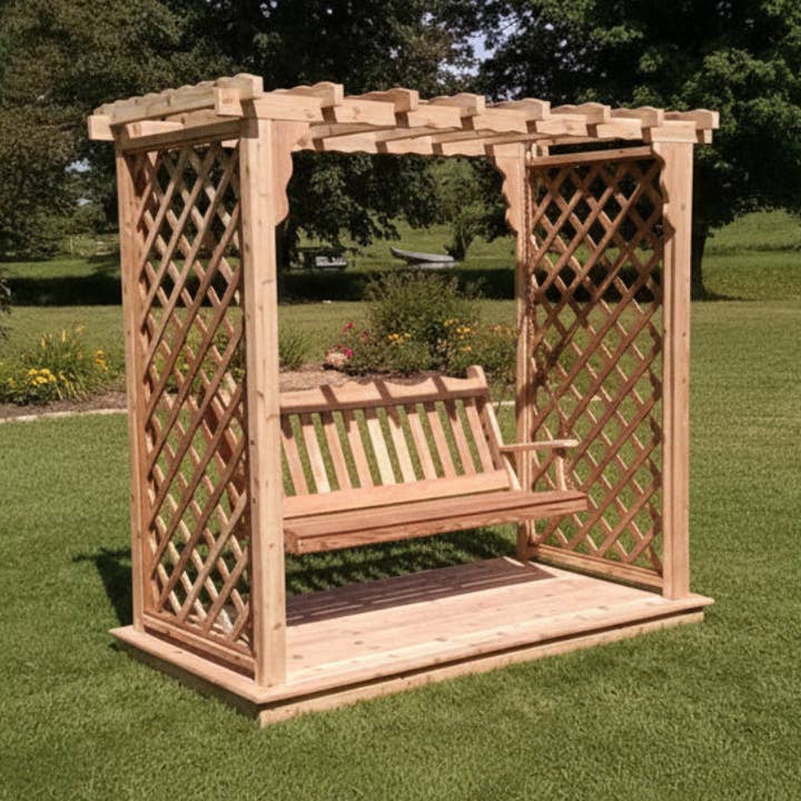 Heritage Lawncraft Manchester Cedar Garden Arbor with Swing for wholesale by The Porch Swing Company