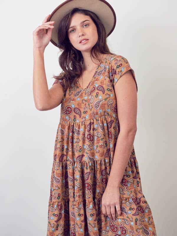 JADE BY JANE - Wholesale Dress - Women's - PAISLEY PRINT VNECK BABYDOLL DRESS - Bohemian Style6