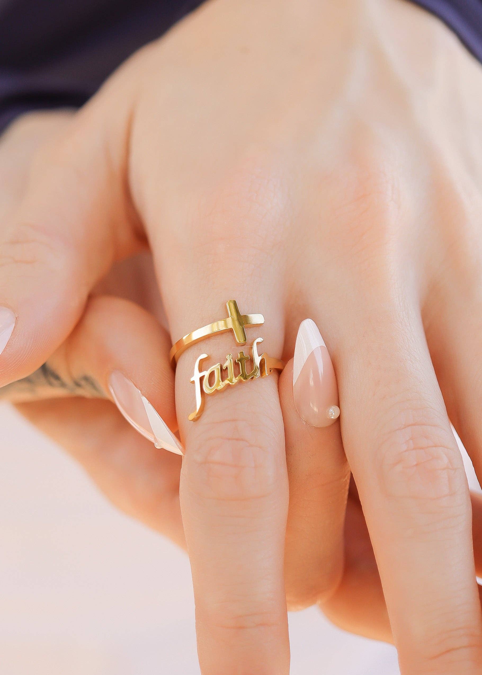 WJW – wholesale Cocktail/statement ring – 18K Gold PVD Adjustable "Faith" Ring8