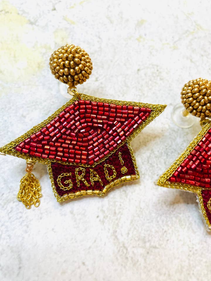 Graduation Hat Beaded Earrings for wholesale by Louie Love