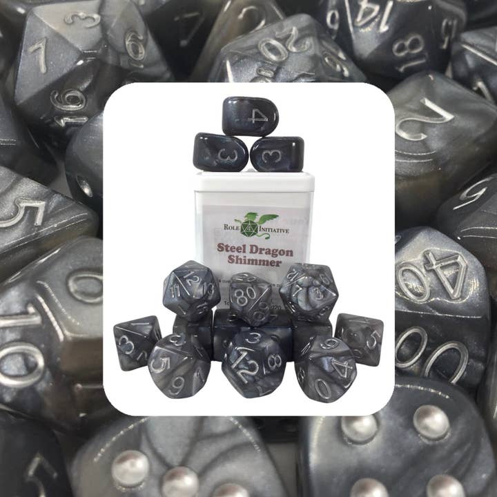 Steel Dragon Shimmer Dice - Set of 15 w/ Arch'd4 for wholesale by Role 4 Initiative
