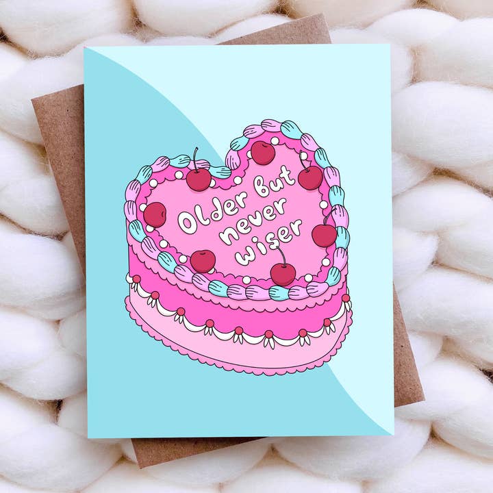 Older Never Wiser - Funny Birthday Card Funny Bday Cake Card for wholesale by Top Hat and Monocle