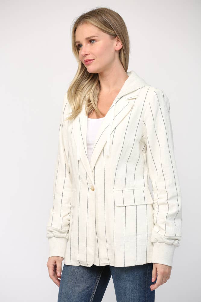 FATE - Wholesale Jacket - Women's - STRIPE LINEN BLEND HOODED JACKET FJ7105111
