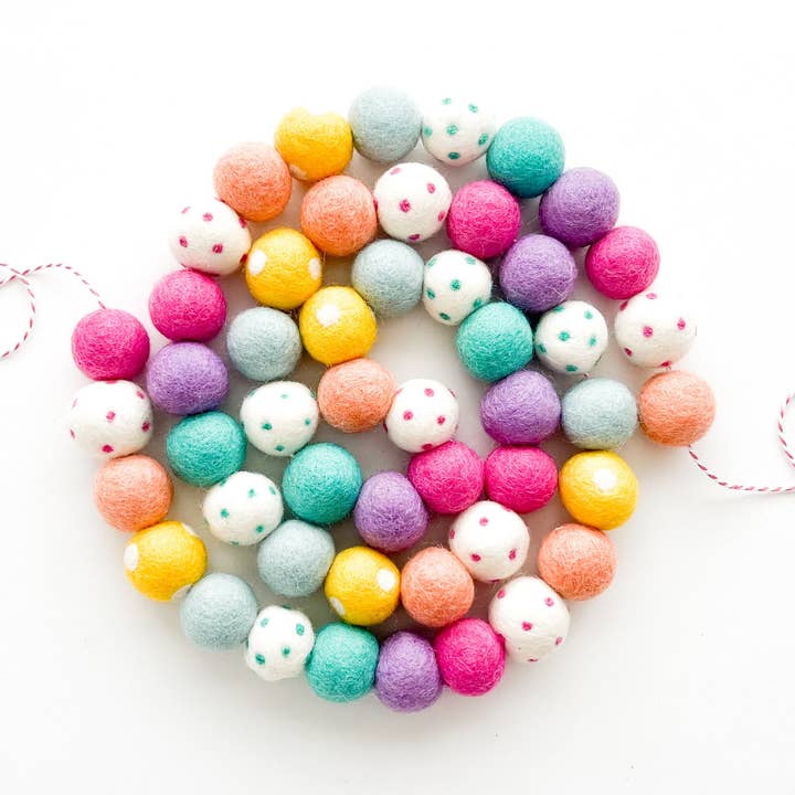 Spring Rainbow Felt Ball Garland for wholesale by Pearl & Jane