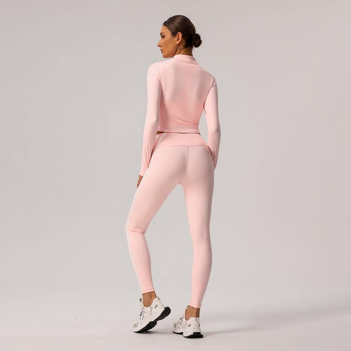 Sodalemon - Wholesale Activewear Set - Women's - Women Zipper Jacket Yoga Leggings Contrast Color 2 Pcs Set11