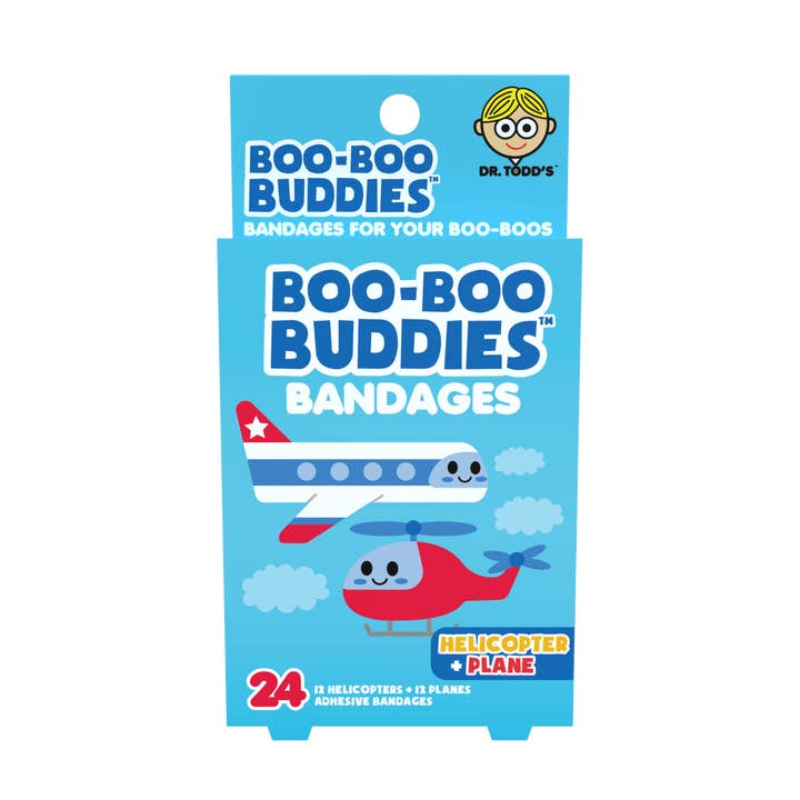 Kids Bandages – Helicopter + Plane (24 Count, Latex-Free) for wholesale by Boo Boo Buddies
