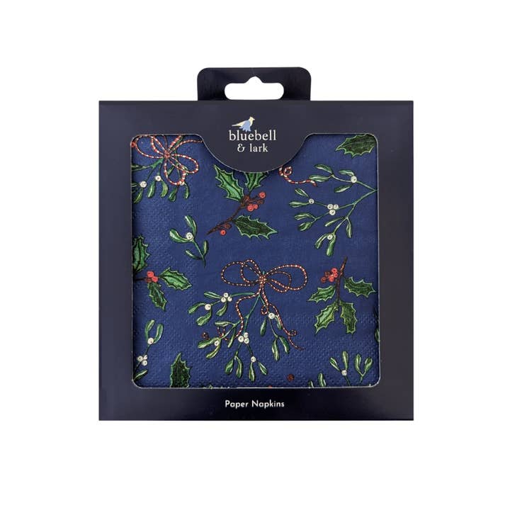 Mistletoe And Holly Festive Paper Napkins for wholesale by Bluebell and Lark