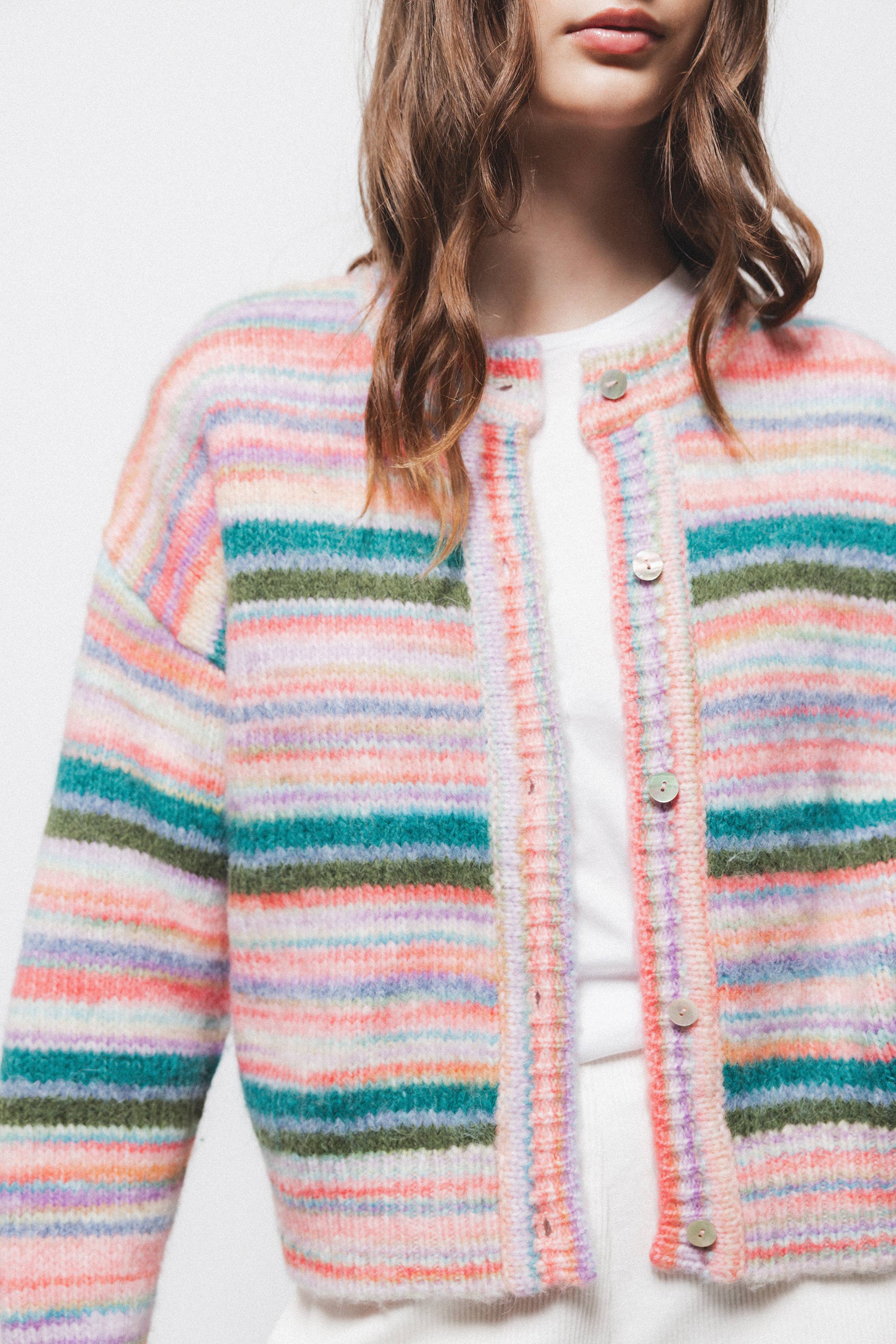 Lanidor - Wholesale Cardigan - Women's - Striped Knit Cardigan (431948-98)1