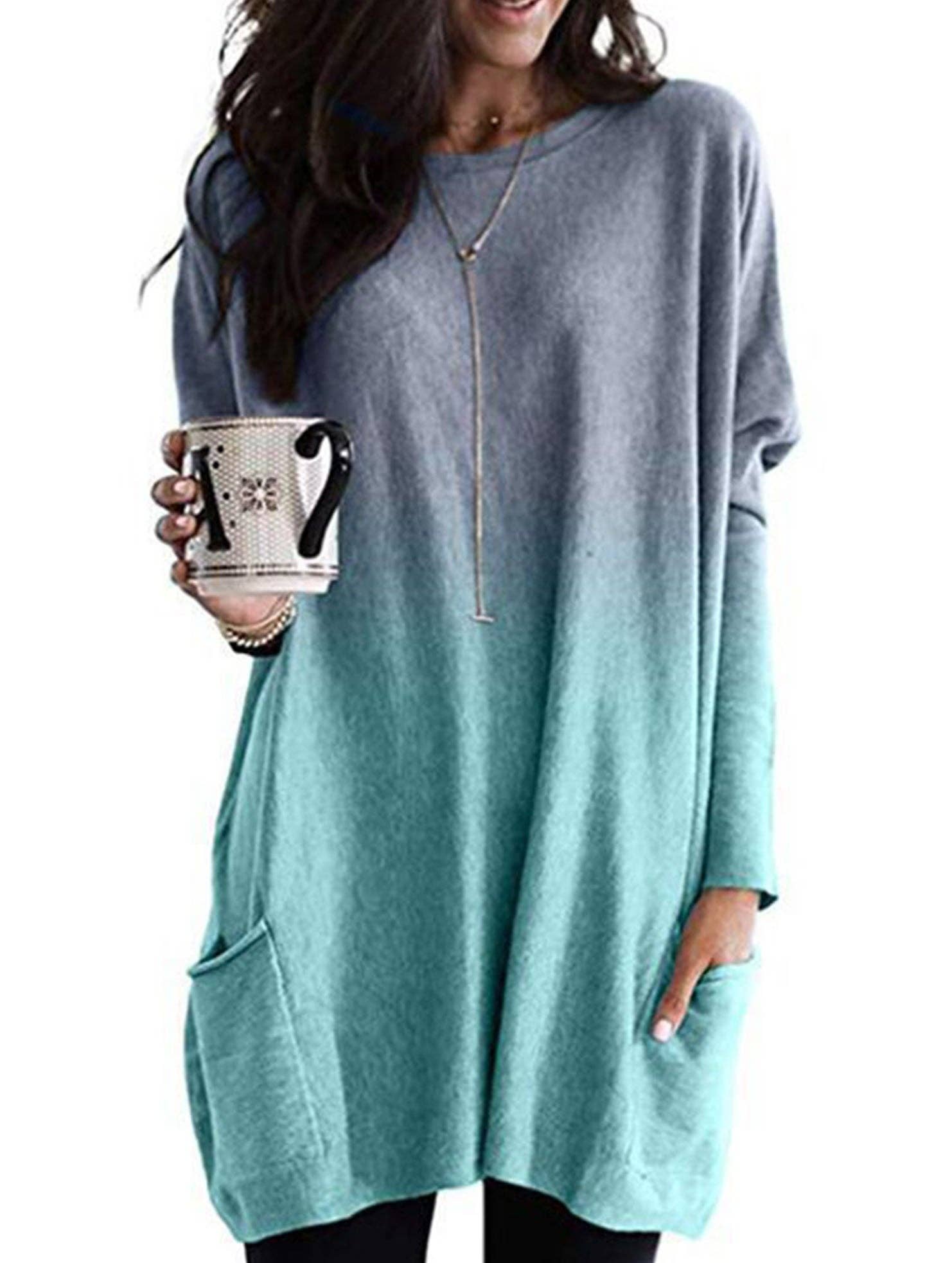 Lovenne - Wholesale Tunic - Women's - Gradient Color Long Sleeve Casual Pocket T-Shirt Top7